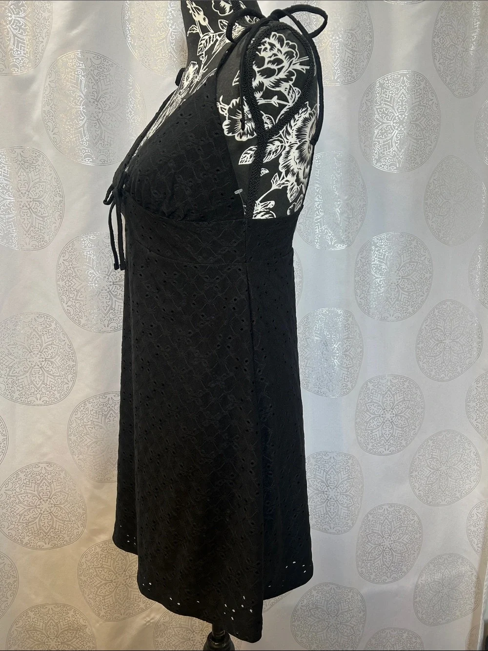 H&M Eyelet Mini Dress Black Ties Women  NWT Medium M